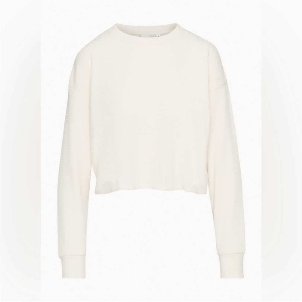 ⭐️ Aritzia TNA Waffle Crew Boxy Longsleeve Whisper White